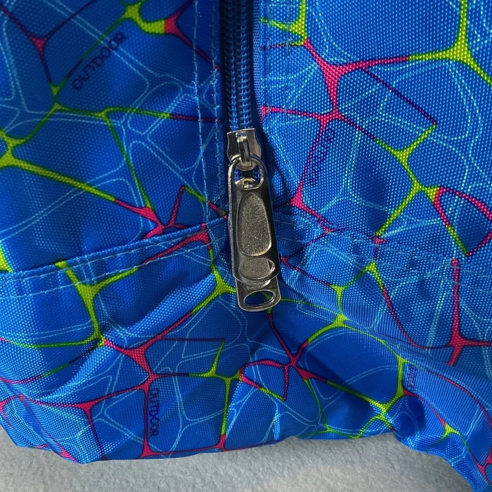 Outdoor Products Blue Neon Geometric Web Duffel Bag‎ Travel Gym Sporty Retro